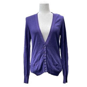 Club Monaco Royal Blue Purple Cardigan Sweater w ribbon, rhinestone details M